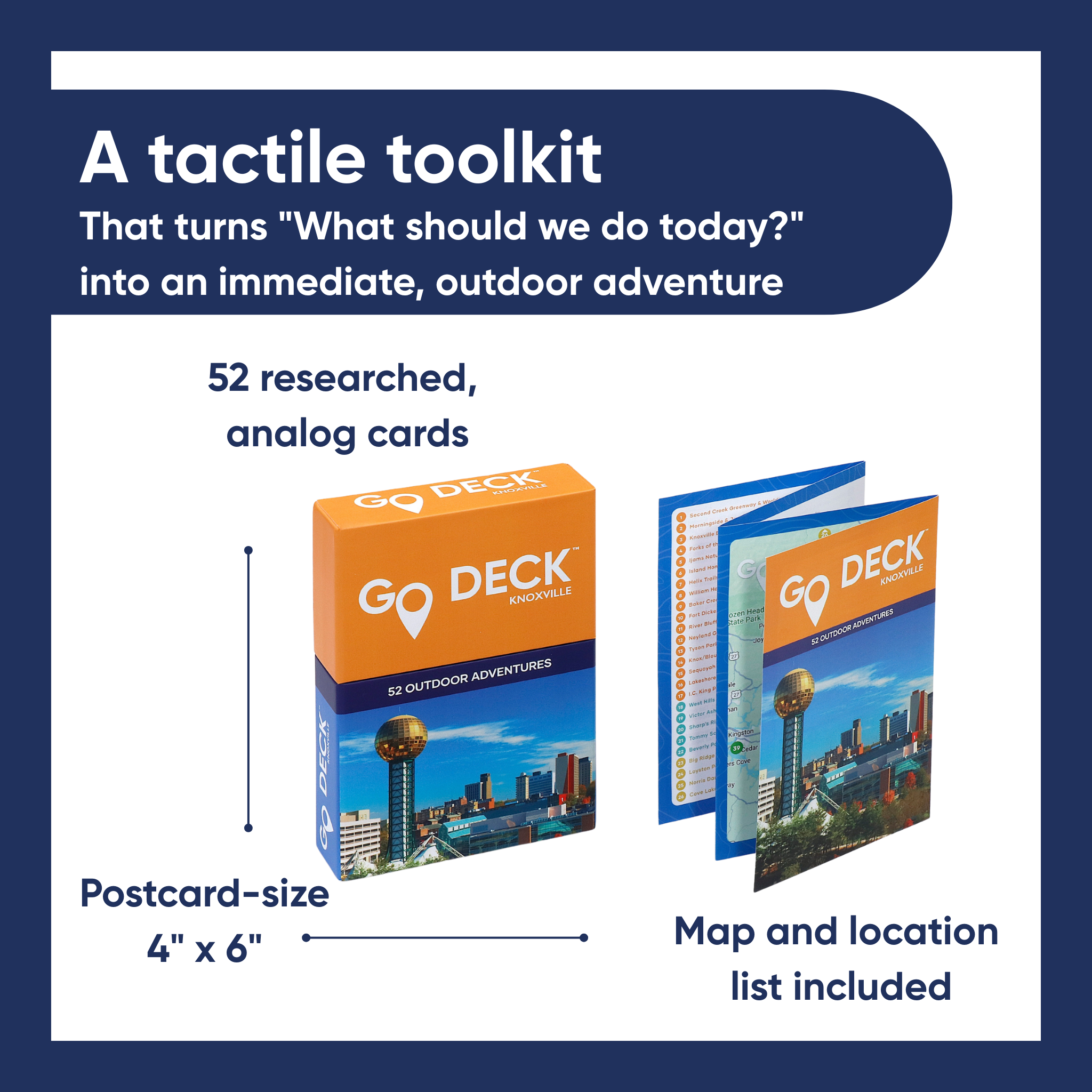 Go Deck product packaging with text about a tactile toolkit for outdoor adventures.