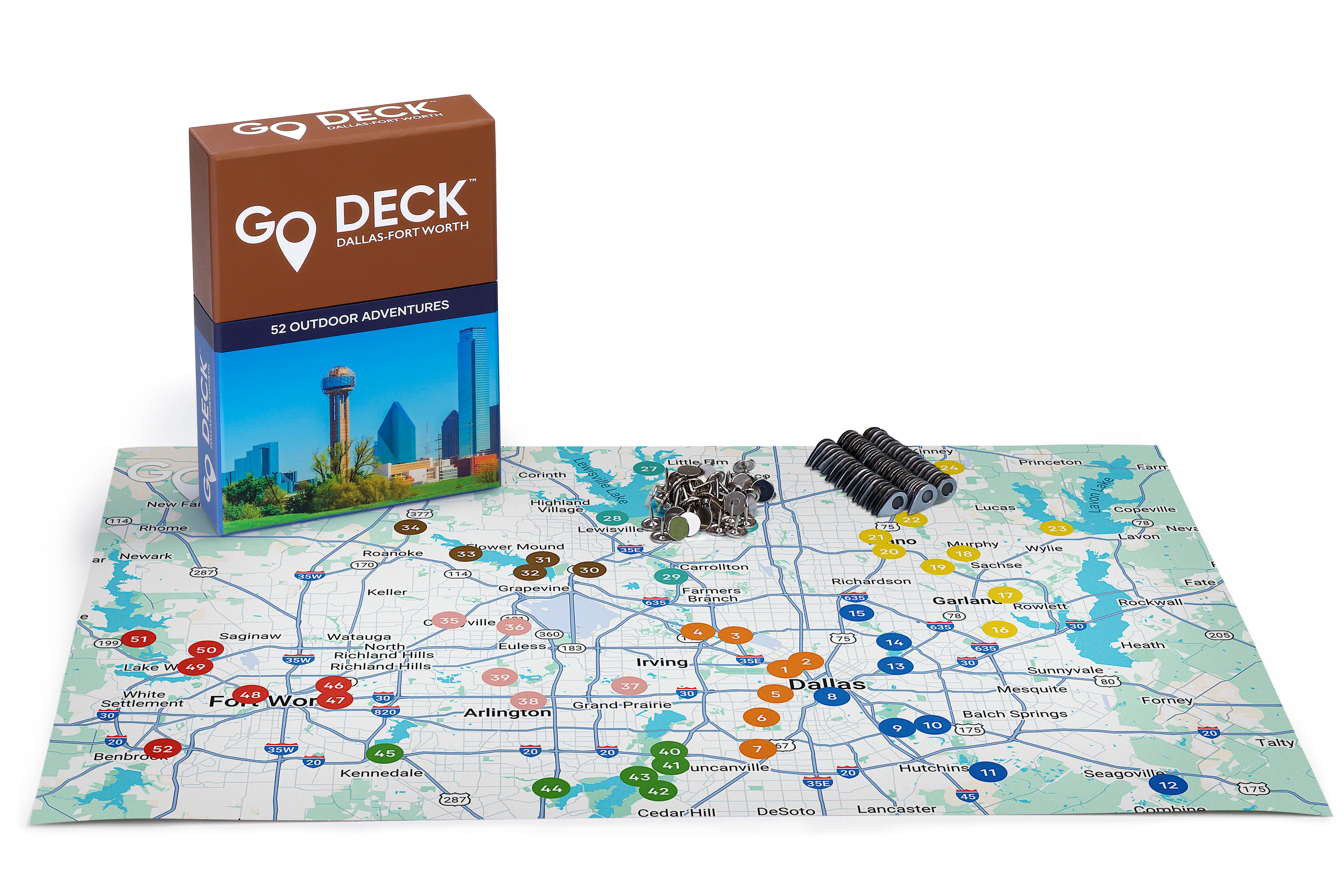 Go Deck outdoor adventure deck with map and accessories on a white background