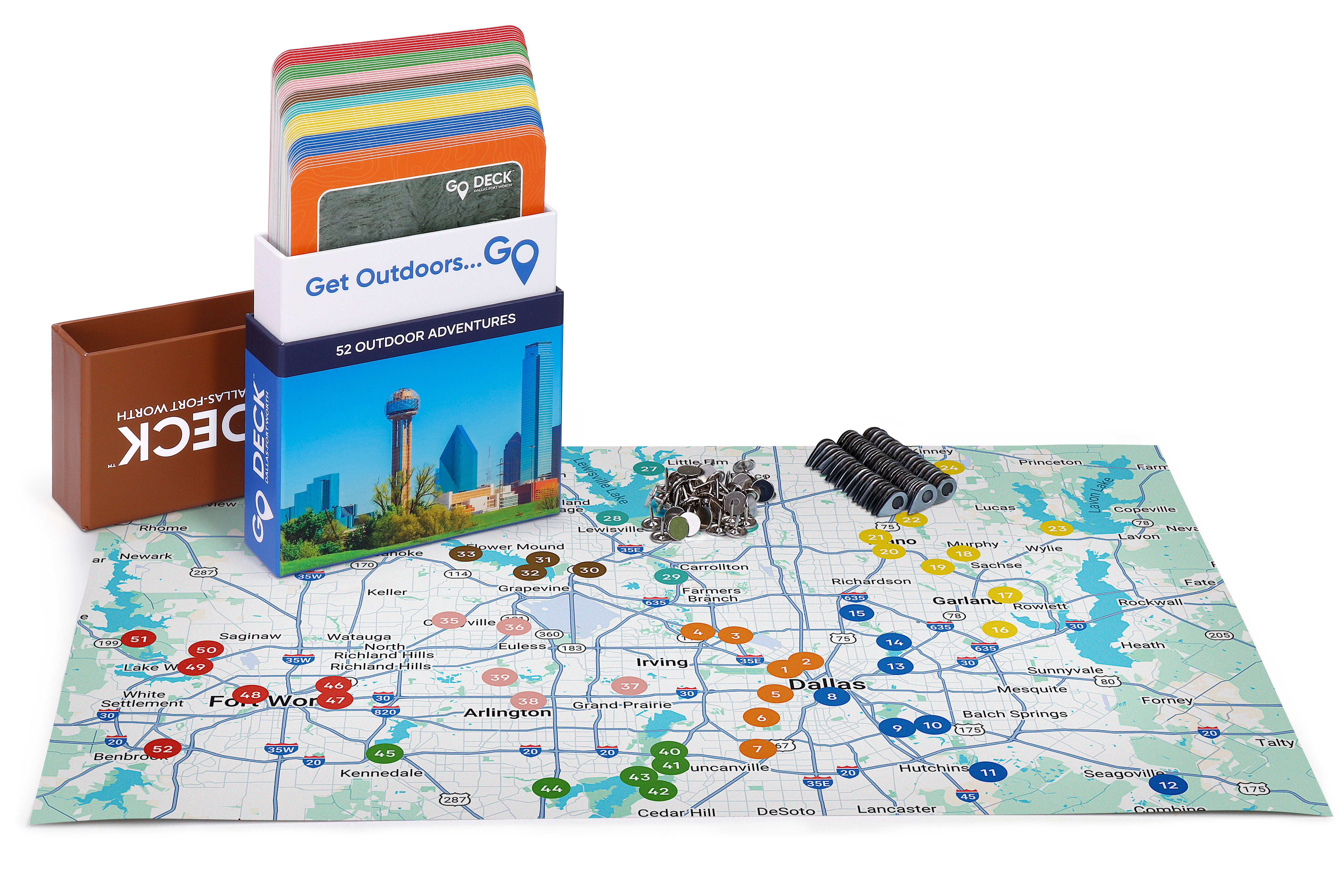 map and cards on a white background